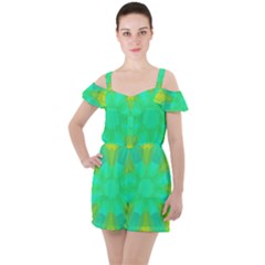 Kaleidoscope Background Ruffle Cut Out Chiffon Playsuit