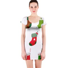 Christmas Stocking Candle Short Sleeve Bodycon Dress by Mariart