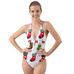 Christmas Stocking Candle Halter Cut-out One Piece Swimsuit by Mariart