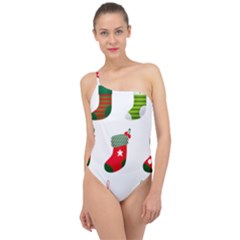 Christmas Stocking Candle Classic One Shoulder Swimsuit by Mariart