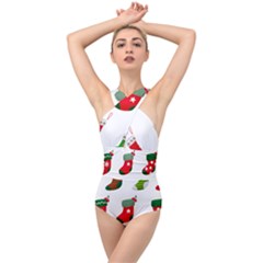 Christmas Stocking Candle Cross Front Low Back Swimsuit by Mariart