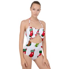 Christmas Stocking Candle Scallop Top Cut Out Swimsuit by Mariart