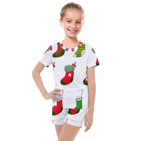 Christmas Stocking Candle Kids  Mesh Tee And Shorts Set by Mariart