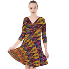 Background Abstract Texture Chevron Quarter Sleeve Front Wrap Dress