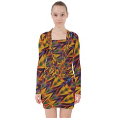 Background Abstract Texture Chevron V-neck Bodycon Long Sleeve Dress by Mariart