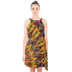 Background Abstract Texture Chevron Halter Collar Waist Tie Chiffon Dress by Mariart