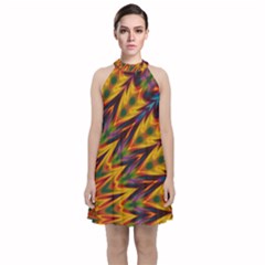 Background Abstract Texture Chevron Velvet Halter Neckline Dress 