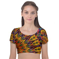 Background Abstract Texture Chevron Velvet Short Sleeve Crop Top 