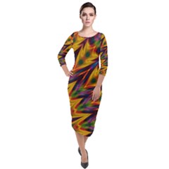 Background Abstract Texture Chevron Quarter Sleeve Midi Velour Bodycon Dress