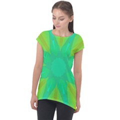 Kaleidoscope Background Green Cap Sleeve High Low Top