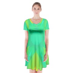 Kaleidoscope Background Green Short Sleeve V-neck Flare Dress by Mariart