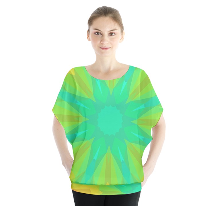 Kaleidoscope Background Green Batwing Chiffon Blouse