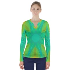 Kaleidoscope Background Green V-neck Long Sleeve Top