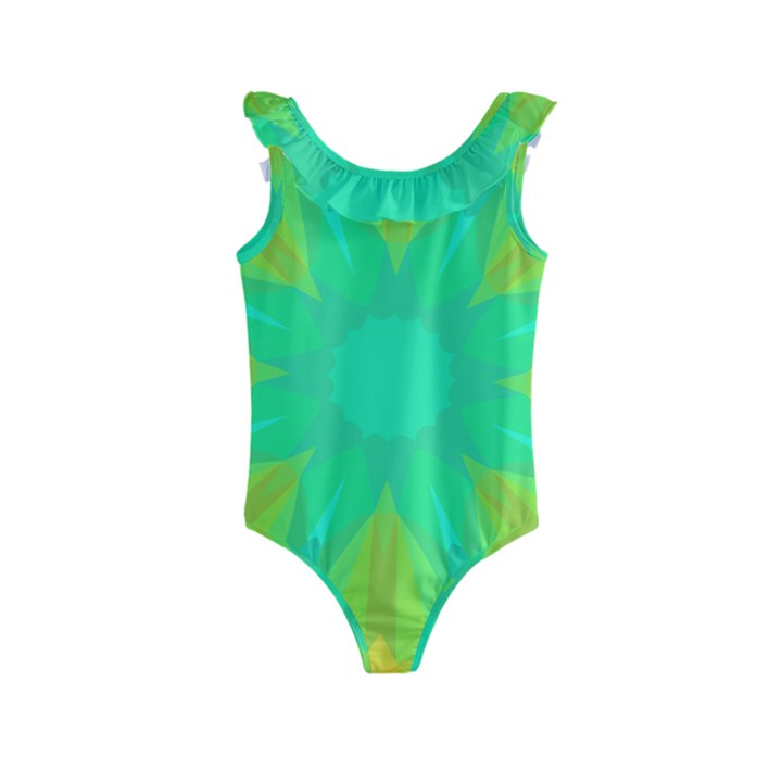 Kaleidoscope Background Green Kids  Frill Swimsuit