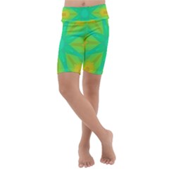 Kaleidoscope Background Green Kids  Lightweight Velour Cropped Yoga Leggings