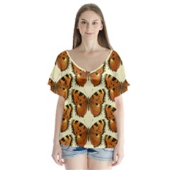 Butterflies Insects V-neck Flutter Sleeve Top by Mariart