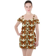 Butterflies Insects Ruffle Cut Out Chiffon Playsuit by Mariart