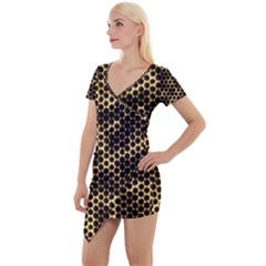 Honeycomb Beehive Nature Short Sleeve Asymmetric Mini Dress