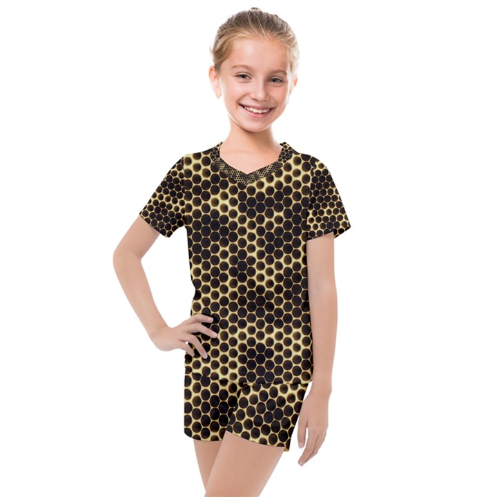 Honeycomb Beehive Nature Kids  Mesh Tee and Shorts Set