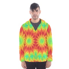 Kaleidoscope Background Mandala Red Green Hooded Windbreaker (men) by Mariart