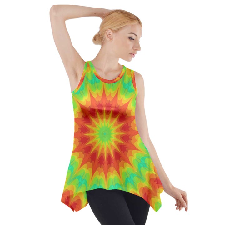 Kaleidoscope Background Mandala Red green Side Drop Tank Tunic