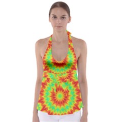 Kaleidoscope Background Mandala Red Green Babydoll Tankini Top by Mariart