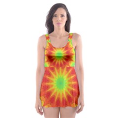 Kaleidoscope Background Mandala Red Green Skater Dress Swimsuit by Mariart