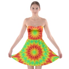 Kaleidoscope Background Mandala Red Green Strapless Bra Top Dress by Mariart