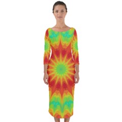 Kaleidoscope Background Mandala Red Green Quarter Sleeve Midi Bodycon Dress by Mariart