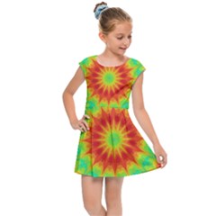 Kaleidoscope Background Mandala Red Green Kids  Cap Sleeve Dress by Mariart