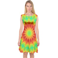 Kaleidoscope Background Mandala Red Green Capsleeve Midi Dress by Mariart