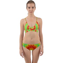 Kaleidoscope Background Mandala Red Green Wrap Around Bikini Set