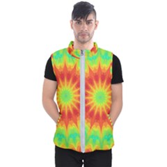 Kaleidoscope Background Mandala Red Green Men s Puffer Vest