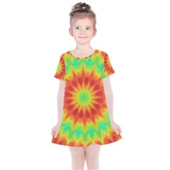 Kaleidoscope Background Mandala Red Green Kids  Simple Cotton Dress