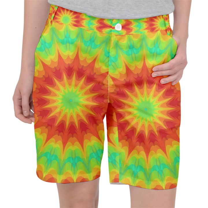 Kaleidoscope Background Mandala Red green Pocket Shorts