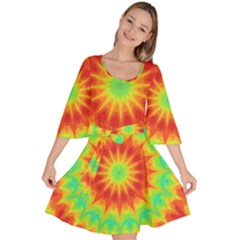 Kaleidoscope Background Mandala Red Green Velour Kimono Dress