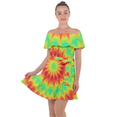 Kaleidoscope Background Mandala Red Green Off Shoulder Velour Dress