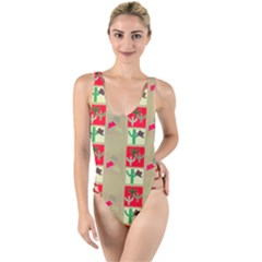 Background Western Cowboy High Leg Strappy Swimsuit