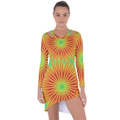 Kaleidoscope Background Mandala Red,green Sun Asymmetric Cut-out Shift Dress