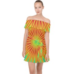 Kaleidoscope Background Mandala Red,green Sun Off Shoulder Chiffon Dress