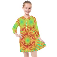 Kaleidoscope Background Mandala Red,green Sun Kids  Quarter Sleeve Shirt Dress by Mariart