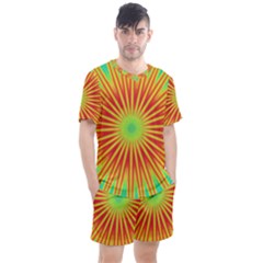 Kaleidoscope Background Mandala Red,green Sun Men s Mesh Tee And Shorts Set