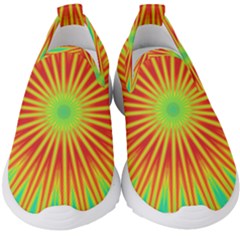 Kaleidoscope Background Mandala Red,green Sun Kids  Slip On Sneakers