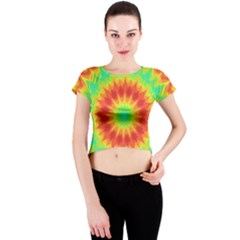 Kaleidoscope Background Red Yellow Crew Neck Crop Top by Mariart