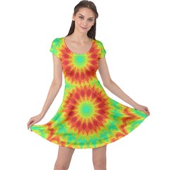 Kaleidoscope Background Red Yellow Cap Sleeve Dress