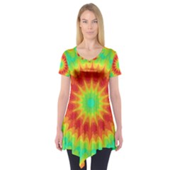 Kaleidoscope Background Red Yellow Short Sleeve Tunic  by Mariart