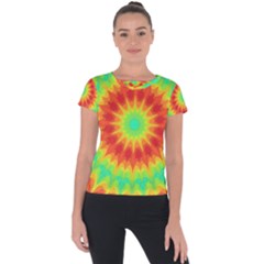 Kaleidoscope Background Red Yellow Short Sleeve Sports Top  by Mariart