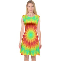 Kaleidoscope Background Red Yellow Capsleeve Midi Dress by Mariart