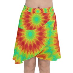 Kaleidoscope Background Red Yellow Chiffon Wrap Front Skirt by Mariart