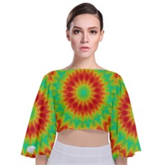 Kaleidoscope Background Red Yellow Tie Back Butterfly Sleeve Chiffon Top by Mariart